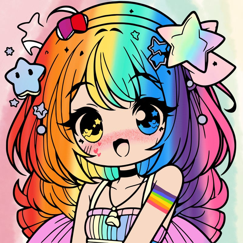 cute anime girl with star accessories