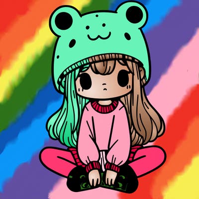 a girl wearing a frog hat and some frog socks