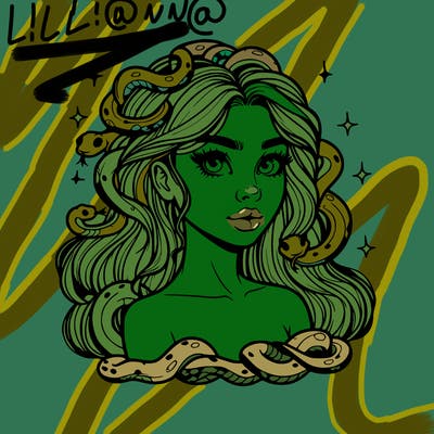 realistic girl with snakes as hair