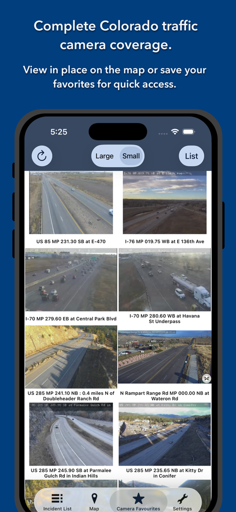 Live highway camera feeds in Colorado for real time traffic and weather monitoring