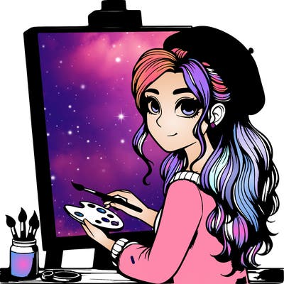 realistic girl artist painting a blank canvas