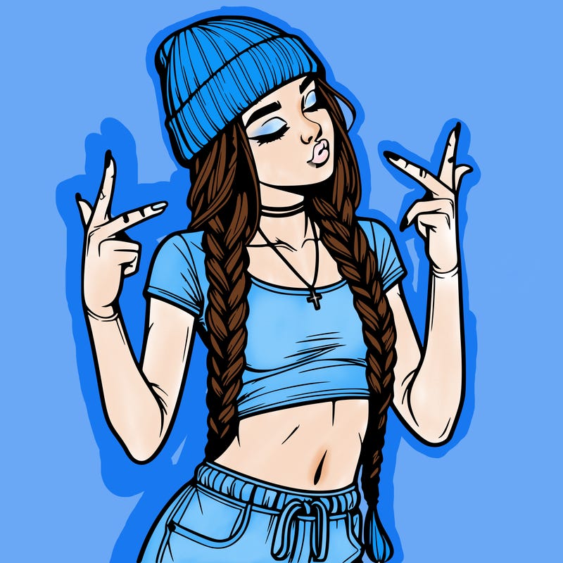 realistic teenage girl with braids and a beanie and crop top doing 🫶🏼