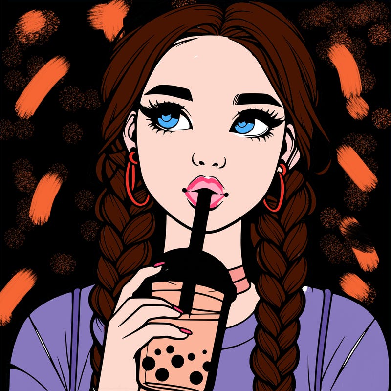 realistic girl with braided hair drinking boba