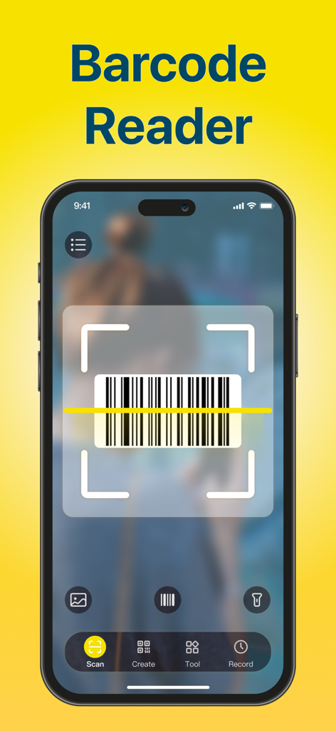 QR Code Reader & Barcode · - Barcode Reader app scanning a product barcode on an iPhone screen
