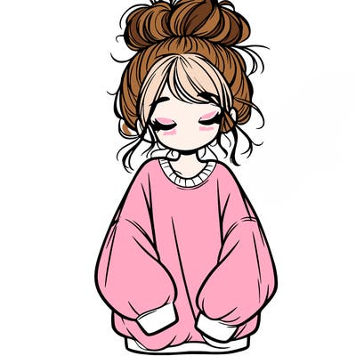 girl with baggy sweatshirt and messy bun