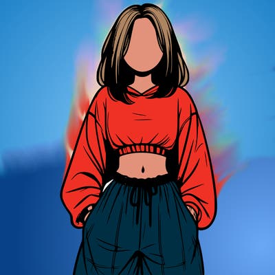 realistic girl faceless with baggy pants and a crop top