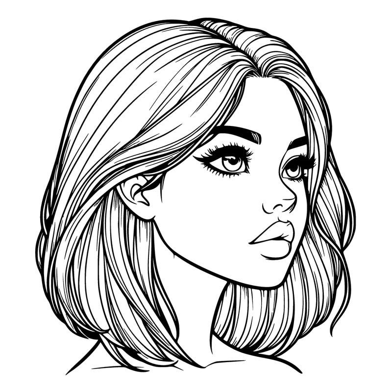 realistic girl with side part hair and lips