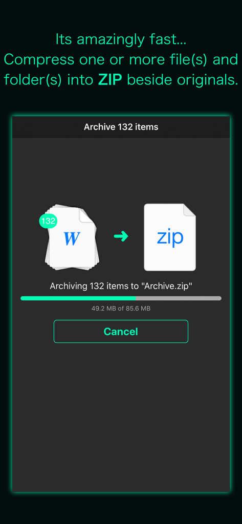 Archive Utility - Interfaz de la app Archive Utility mostrando la barra de progreso mientras se comprimen múltiples documentos en un archivo zip