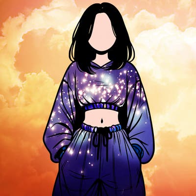 realistic girl faceless with baggy pants and a crop top