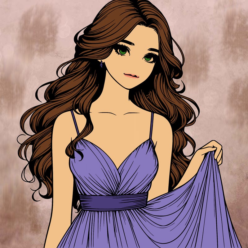 realistic girl in flowy silky prom dress