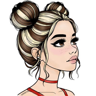 realistic girl with buns on the top of her head