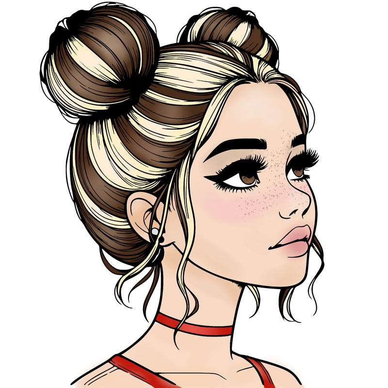 realistic girl with buns on the top of her head