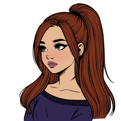 realistic girl with a high ponytail