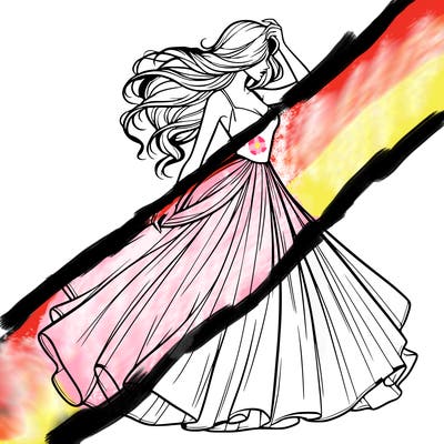 realistic woman with dress flowing in the wind