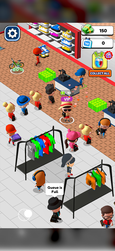 Fashion Outlet Rush Store - Gameplay of Fashion Outlet Rush Store showing a busy retail shop with customers in line and clothing displays