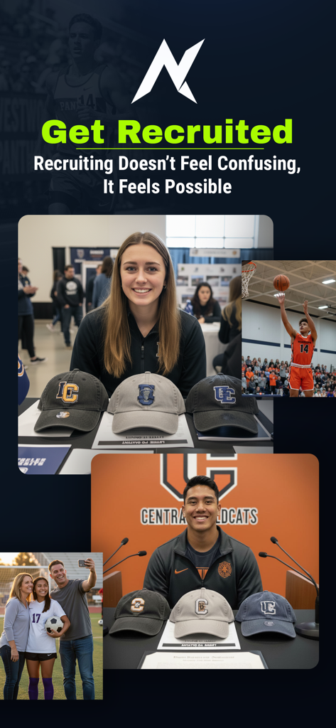 Athlete Narrative - Collage of high school athletes celebrating college recruitment success