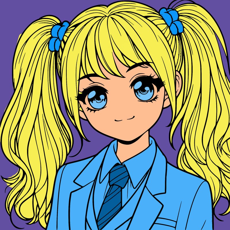 realistic girl with two ponytails and a suit on