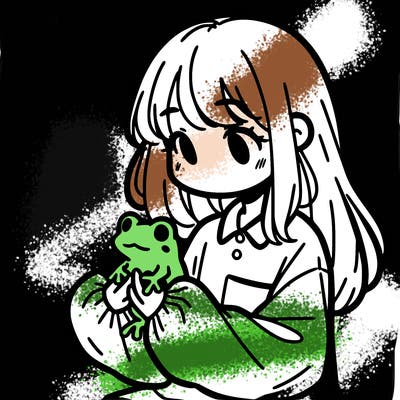 girl with long hair and a oversized shirt. and she is holding a frog