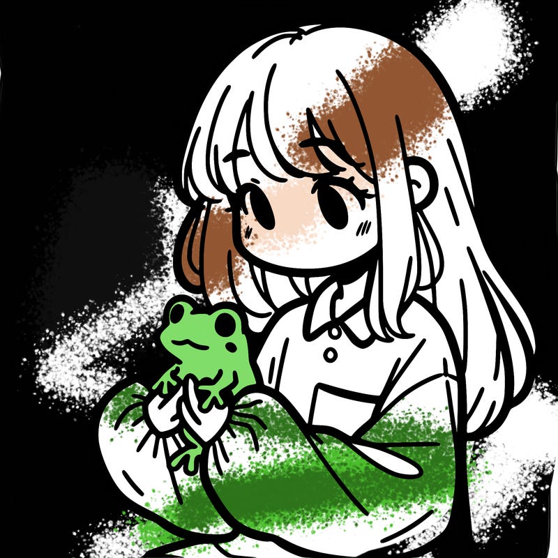 girl with long hair and a oversized shirt. and she is holding a frog