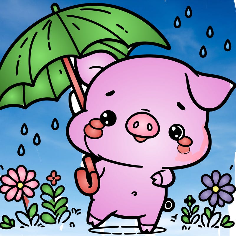cute pig with a small umbrella