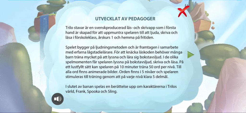 Trilo Stavar - Informational screen in Trilo Stavar app about its Swedish educational foundations
