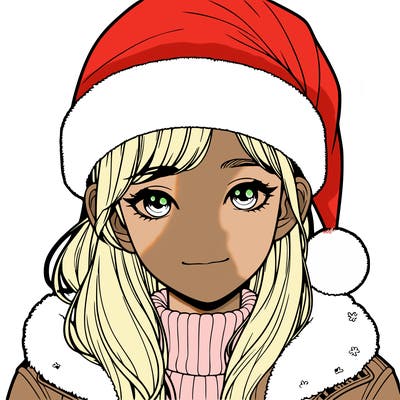 a realistic girl in a christmas hat