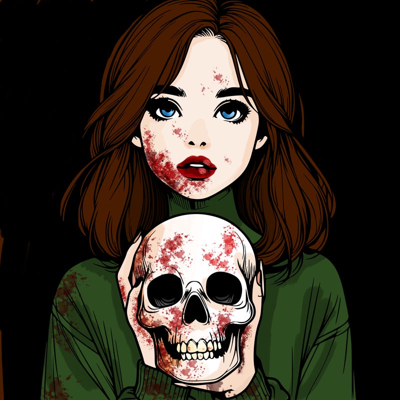 realistic girl holding a skull