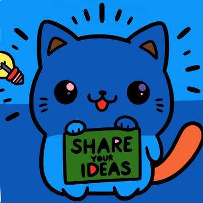 a cute cat saying share your ideas