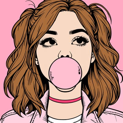 realististic girl blowing bubble -gum
