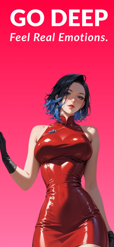 Ourdream: AI Companion - Anime style character in red dress for Ourdream AI Companion app