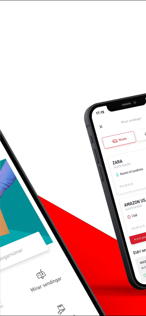 Smartphone-Bildschirm, der eine Sendungsverfolgungsliste in der Posturinn-App für Zara- und Amazon-Pakete anzeigt