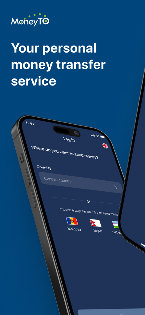 MoneyTO Money Transfer - MoneyTO money transfer service app screen showing country selection options