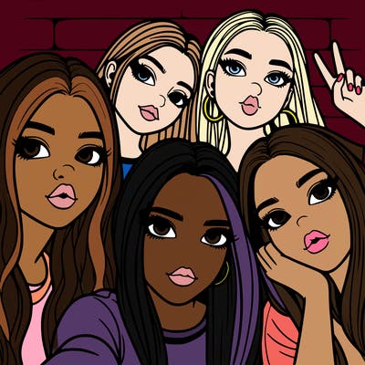 group of teen girls friends y2k up close in a selfie