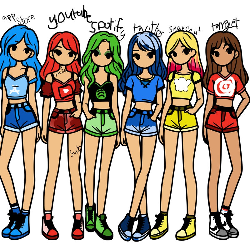 a group of girls wearing crop tops and shorts