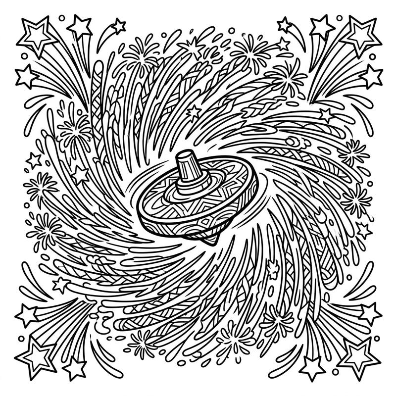 Get ready to ignite your creativity with this dynamic ground spinner firework coloring page, perfect for teens seeking an exciting artistic challenge. Immerse yourself in a world of swirling sparks and starry explosions, waiting for your unique color palette.