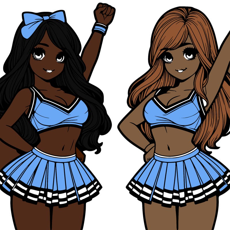 two realistic detailed girls with cheerleaders short skirts