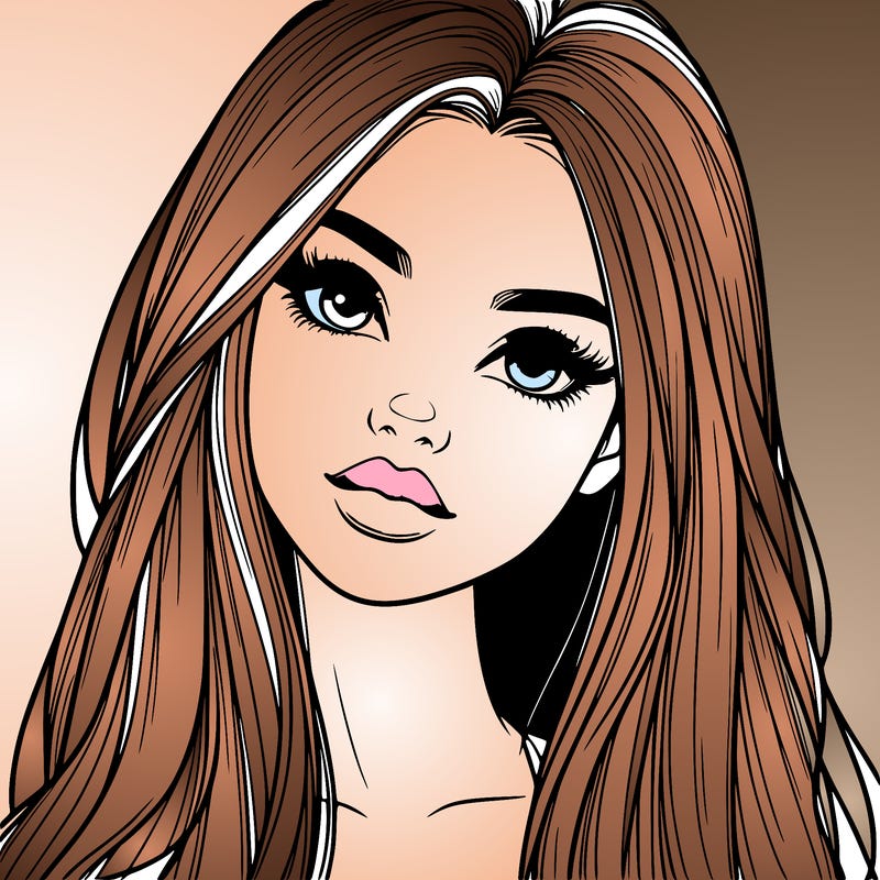 realistic teen girl with long hair and lips