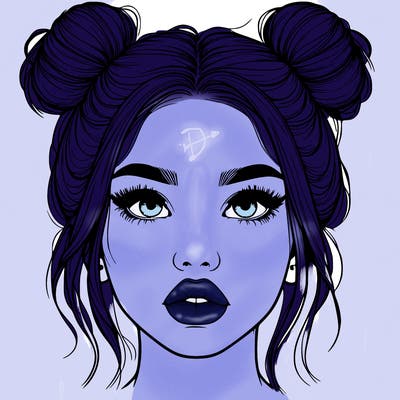 realistic girl with two buns on her hair and lips