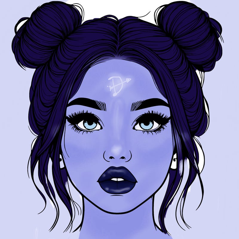 realistic girl with two buns on her hair and lips