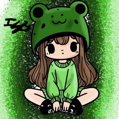 a girl wearing a frog hat and some frog socks