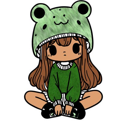 a girl wearing a frog hat and some frog socks
