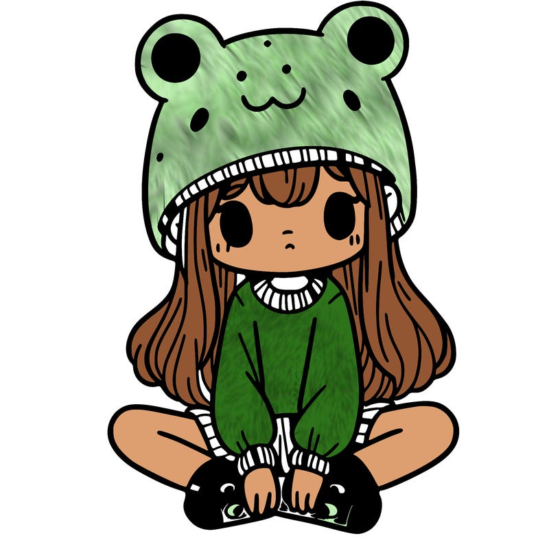 a girl wearing a frog hat and some frog socks
