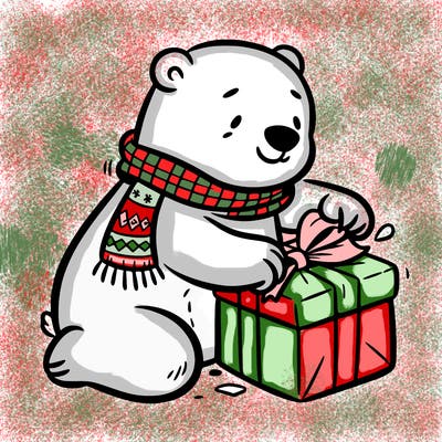 polar bear wrapping a present