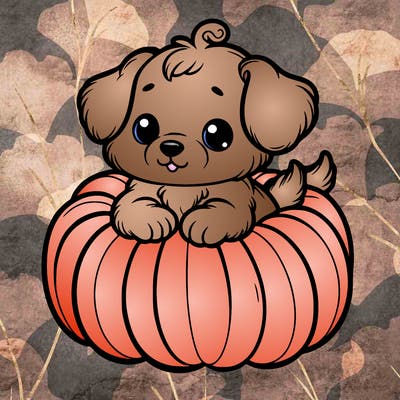 cute little puppy in a pumpkin