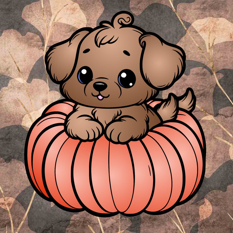 cute little puppy in a pumpkin