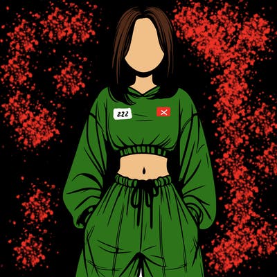 realistic girl faceless with baggy pants and a crop top