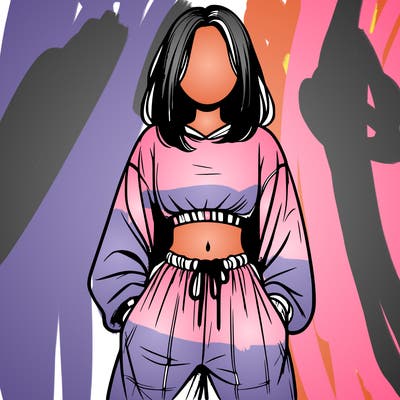 realistic girl faceless with baggy pants and a crop top