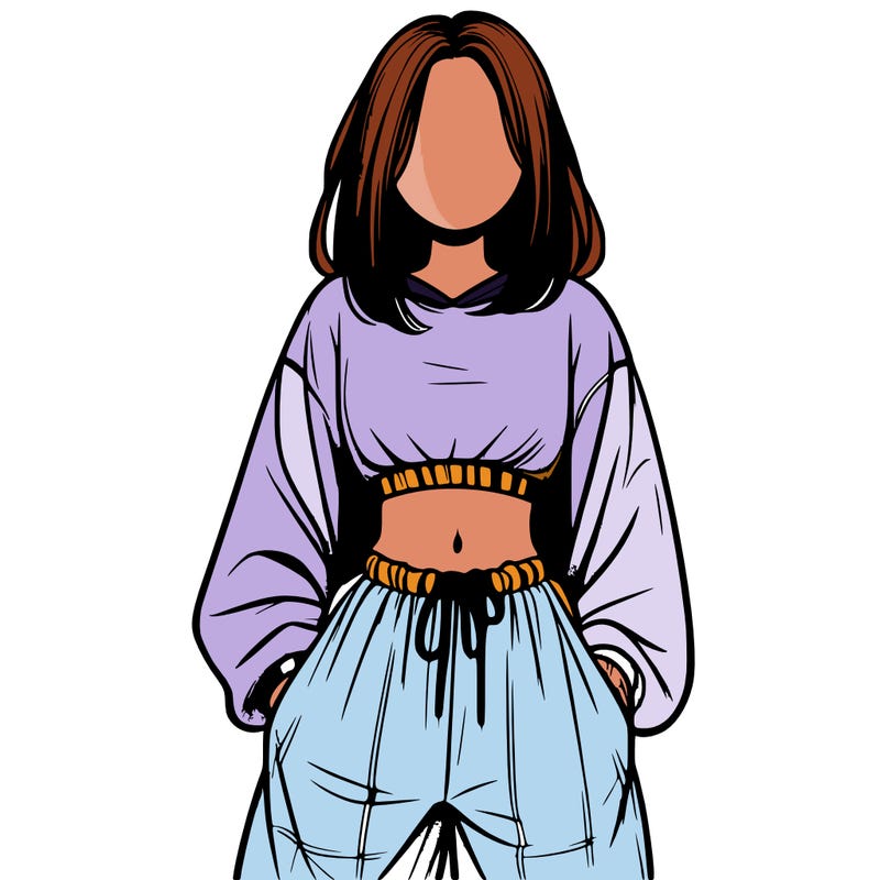 realistic girl faceless with baggy pants and a crop top