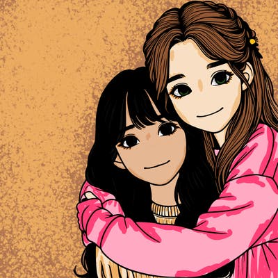 realistic girl hugging her bestie