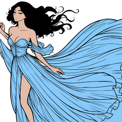 realistic woman in dress flowing the the wind